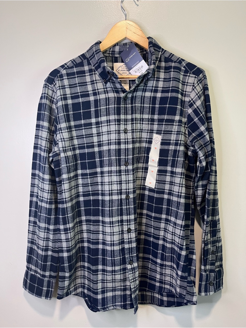 St. John's Bay NWT Navy and White Plaid Button-Down Shirt